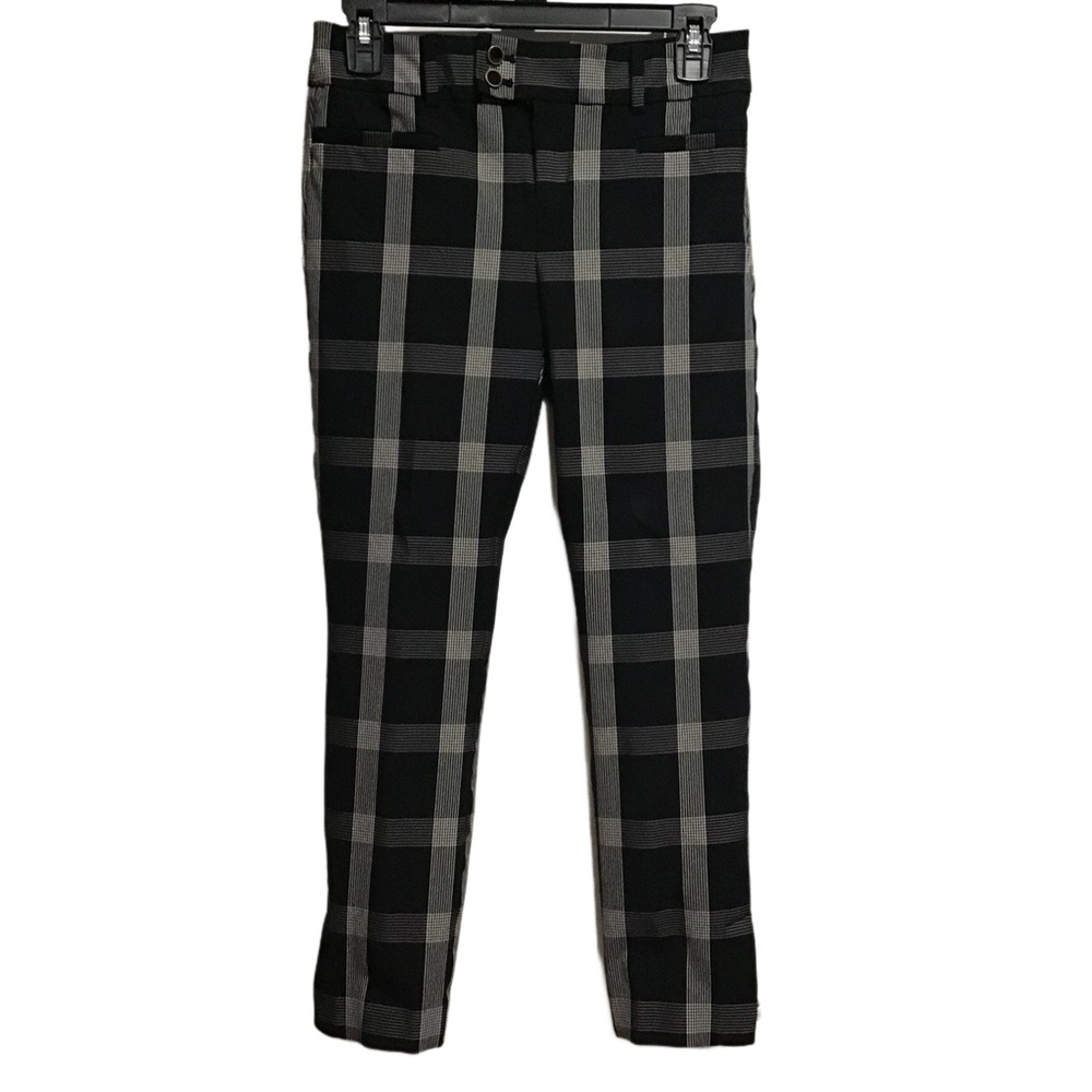 Anthropologie The Essential‎ Slim Women’s Ankle Check Trousers Black White